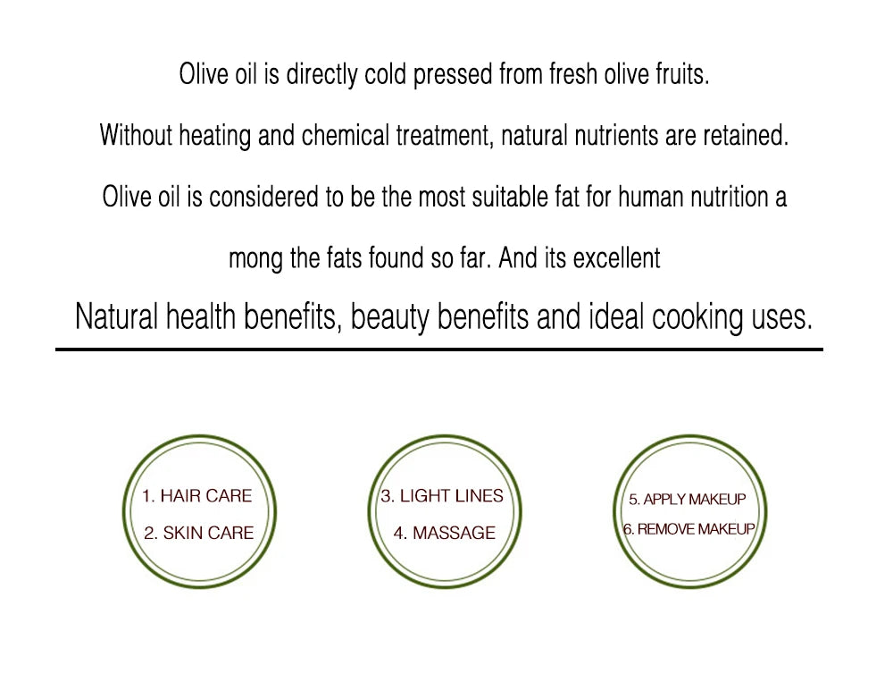 100% Natural Organic Olive Oil. Day  Night Moisturizer for Skin Hair Care Face Cuticle  Nail Care Natural Body Oils 100ml