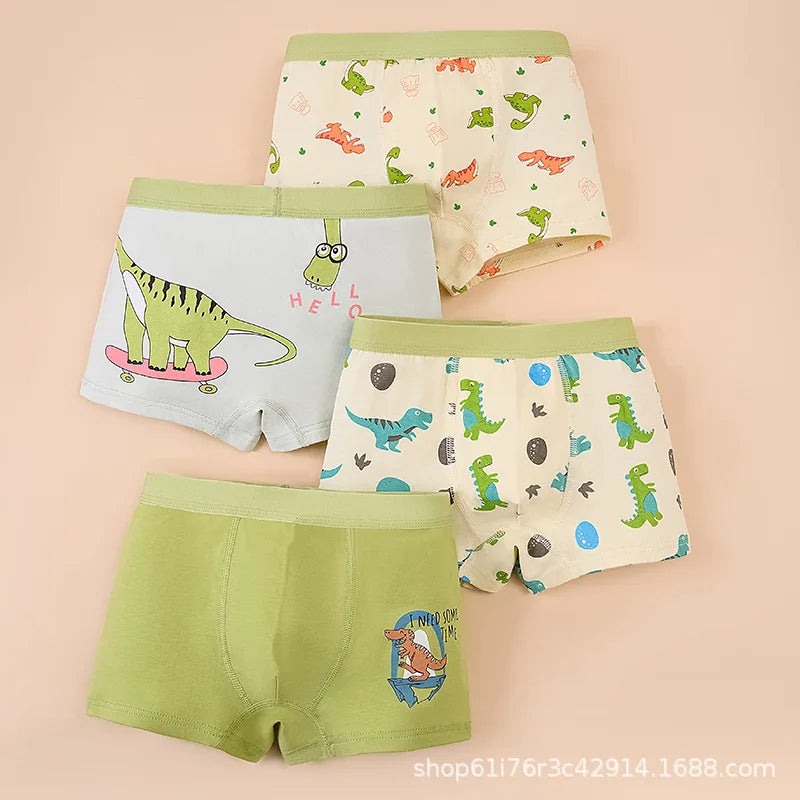 4PCS/Lot Children's Underwear Boys Pure Cotton Cartoon Print Panties For 1-13Years Student Boxer Shorts