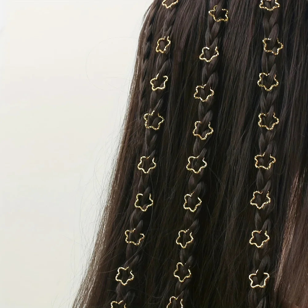 30PCS Hair Cuffs Rings Multi Style Braids  Alloy five-pointed star Hair Cuffs For Braids Metal Dreadlock Beads Accessories