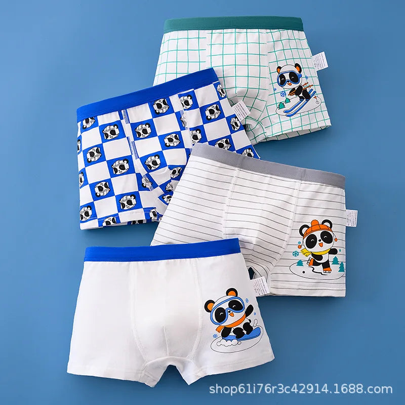4PCS/Lot Children's Underwear Boys Pure Cotton Cartoon Print Panties For 1-13Years Student Boxer Shorts