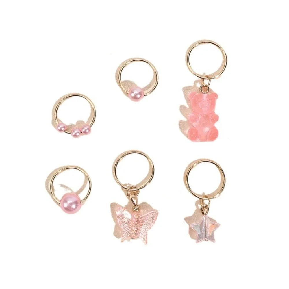 14pcs Butterfly Bear Mixed Hair Rings Set Hair Braiding Dread Locks Dreadlocks Beads Gold Dirty Braids Hair Braid Tubes Decor