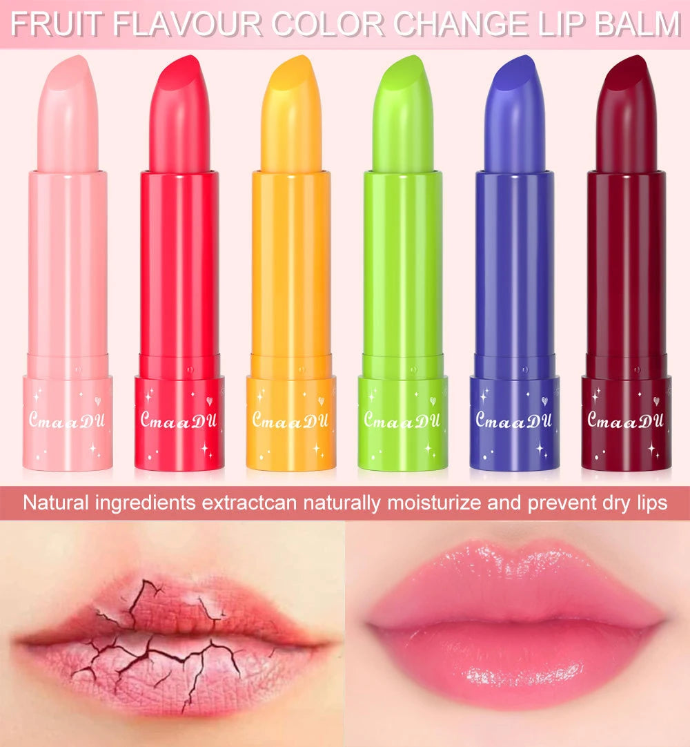 CmaaDu 6-Color Long-Lasting Moisturize Lip Gloss Waterproof Liquid Lipstick Set - Fruity，Color Changes As the Temperature Rises