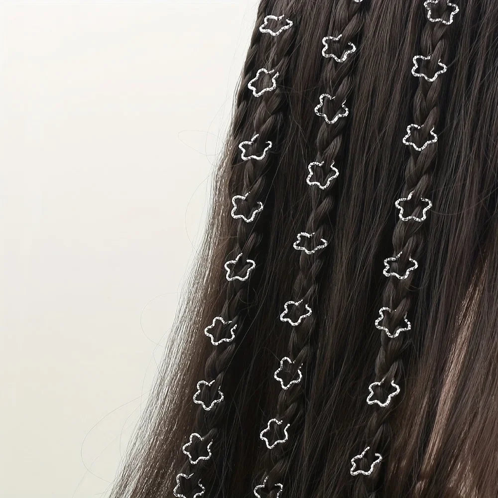 30PCS Hair Cuffs Rings Multi Style Braids  Alloy five-pointed star Hair Cuffs For Braids Metal Dreadlock Beads Accessories
