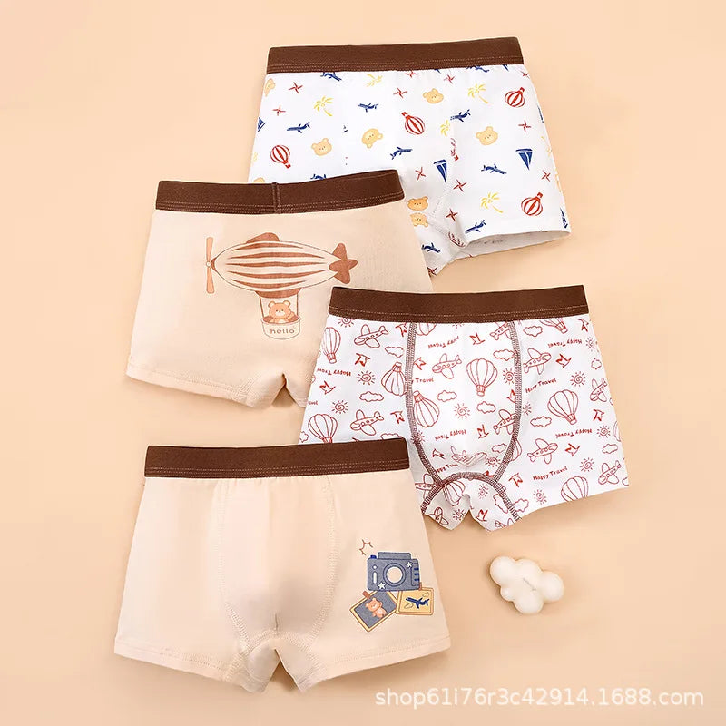 4PCS/Lot Children's Underwear Boys Pure Cotton Cartoon Print Panties For 1-13Years Student Boxer Shorts