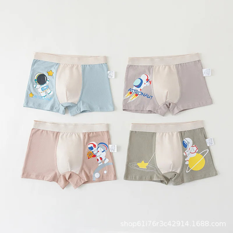 4PCS/Lot Children's Underwear Boys Pure Cotton Cartoon Print Panties For 1-13Years Student Boxer Shorts