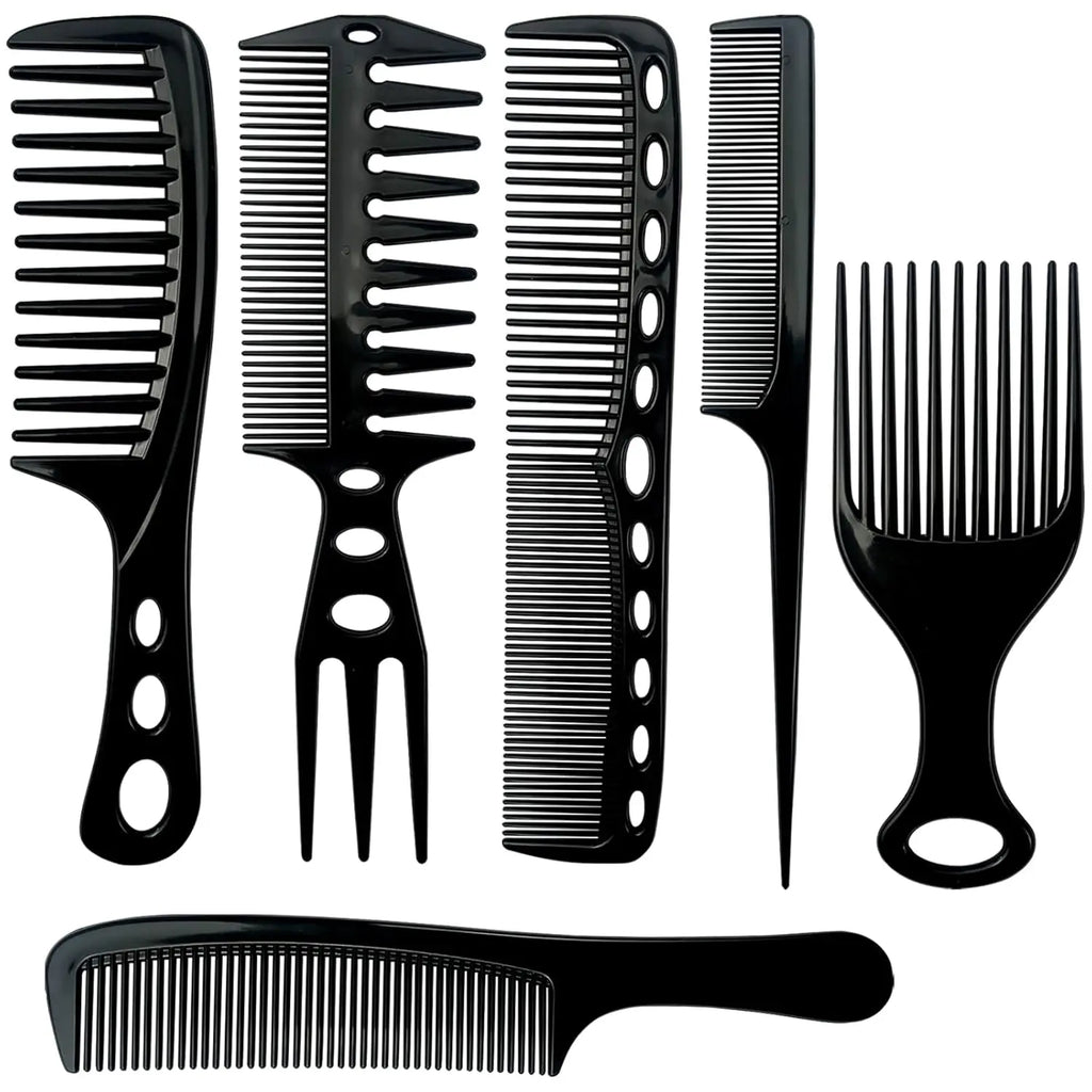 6PCS Wide Tooth Detangling Comb Set Anti-Static Hair Styling Combs for Curly Straight Long Hair Black