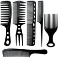 6PCS Wide Tooth Detangling Comb Set Anti-Static Hair Styling Combs for Curly Straight Long Hair Black