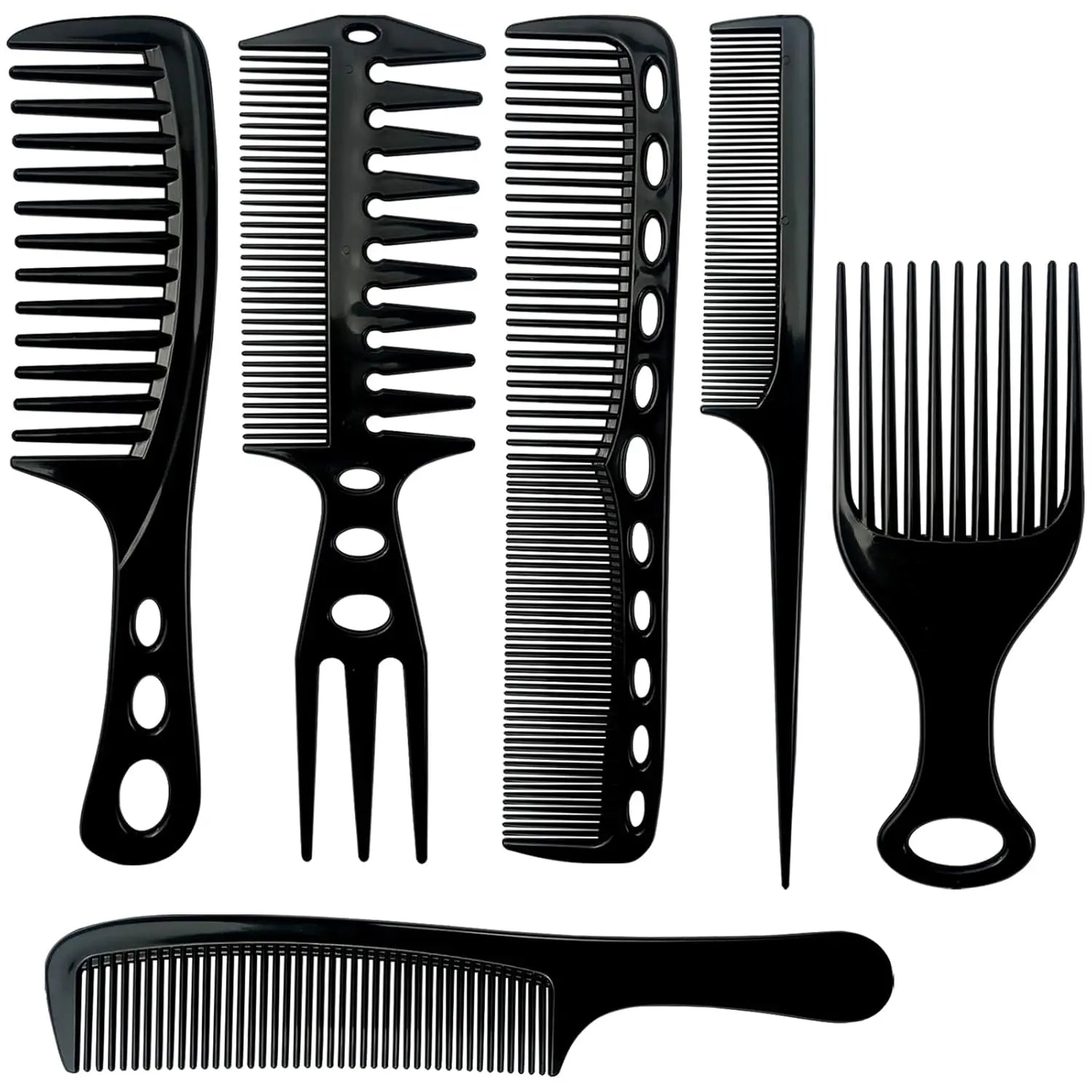 6PCS Wide Tooth Detangling Comb Set Anti-Static Hair Styling Combs for Curly Straight Long Hair Black