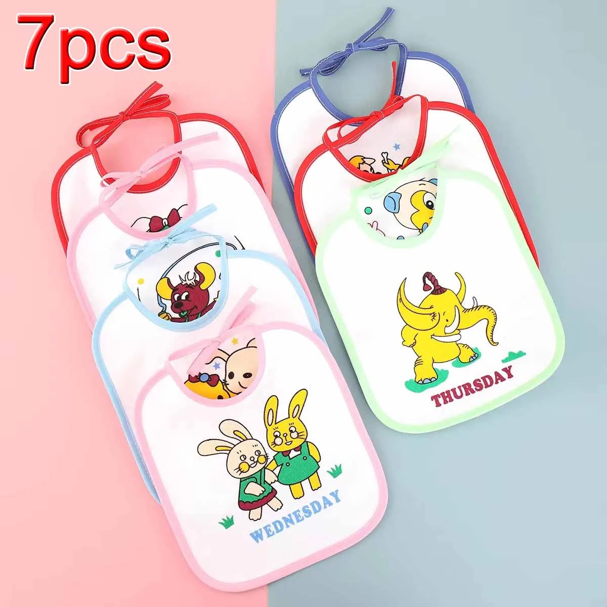 7pcs Set Mix Weekly Baby Bibs Infant Waterproof Burp Cloth Cartoon U Shaped Toddler Saliva Towels Bib for Boys Girls