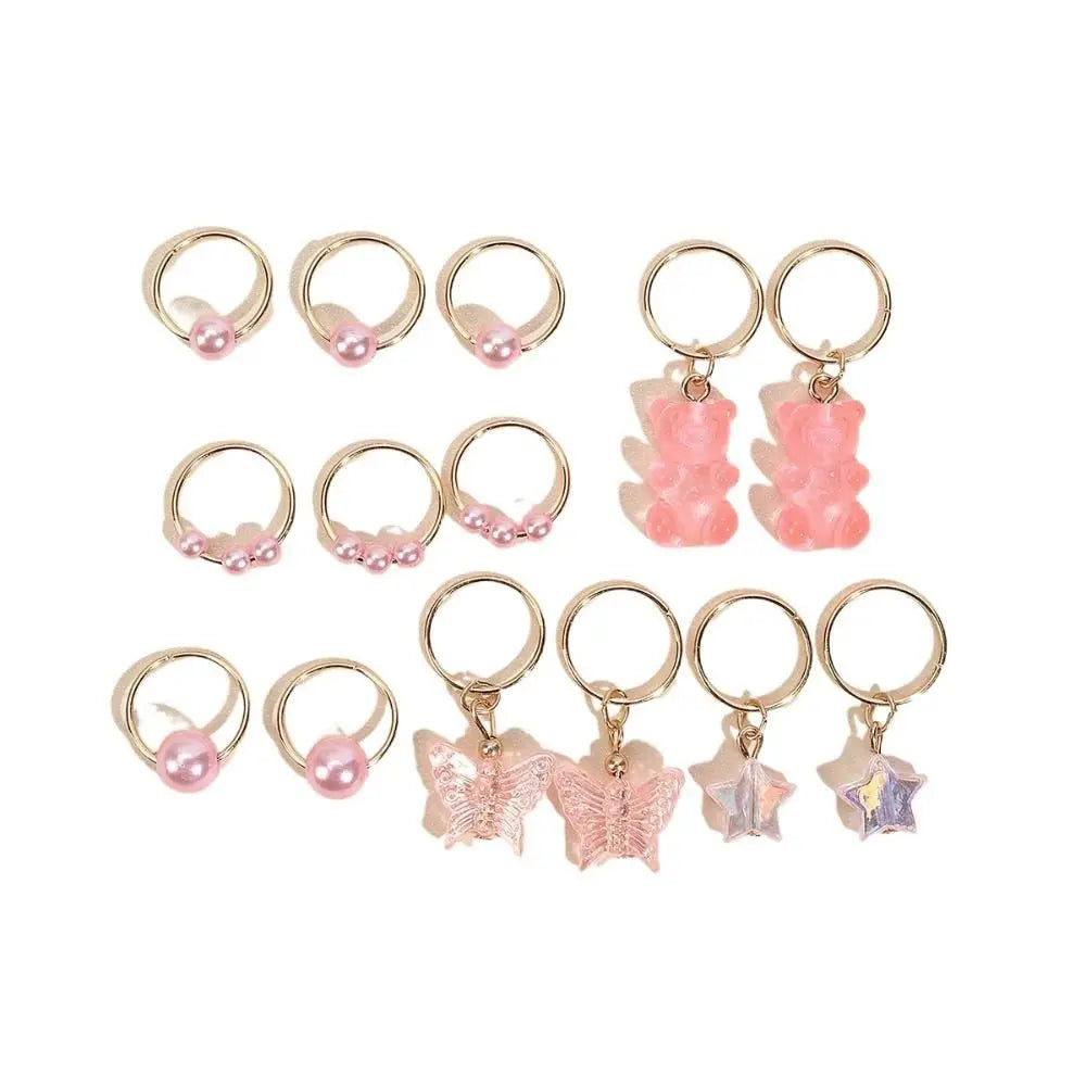 14pcs Butterfly Bear Mixed Hair Rings Set Hair Braiding Dread Locks Dreadlocks Beads Gold Dirty Braids Hair Braid Tubes Decor