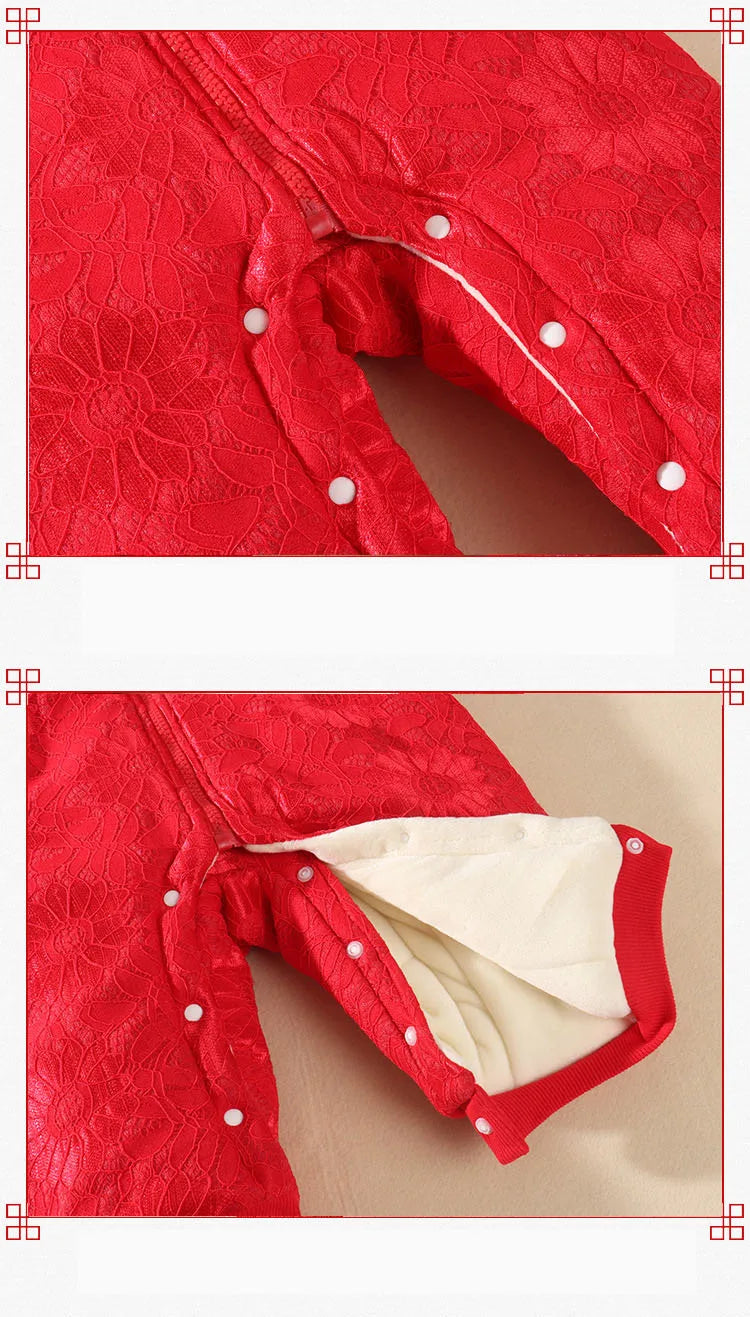 Baby Clothes Chinese Style New Year Clothes Thickened Baby Crawling Clothes Bodysuit Baby Clothes Winter Clothes