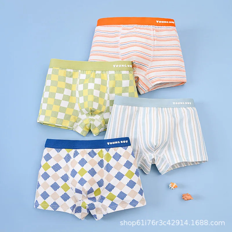4PCS/Lot Children's Underwear Boys Pure Cotton Cartoon Print Panties For 1-13Years Student Boxer Shorts