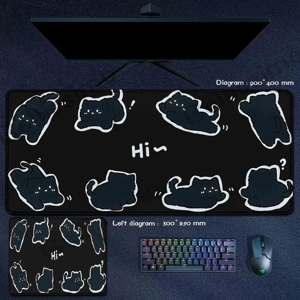 Blue Cloud Mouse Pad Cute Black Cat Mousepad Keyboard Extended Mat Large Gamer Mouse Mats E-Sports Desk Pad Gaming Accessories