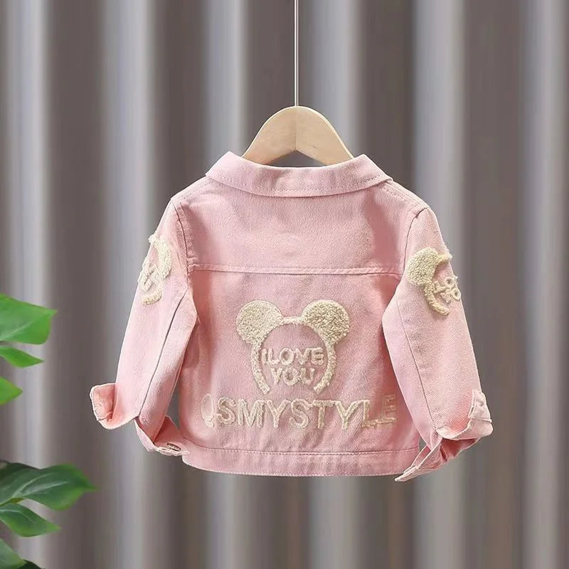 New Girls Denim Jacket Spring Autumn Cartoon Pattern Top Fashion Cowboys Cardigan Baby Casual Coats 0-6 Years