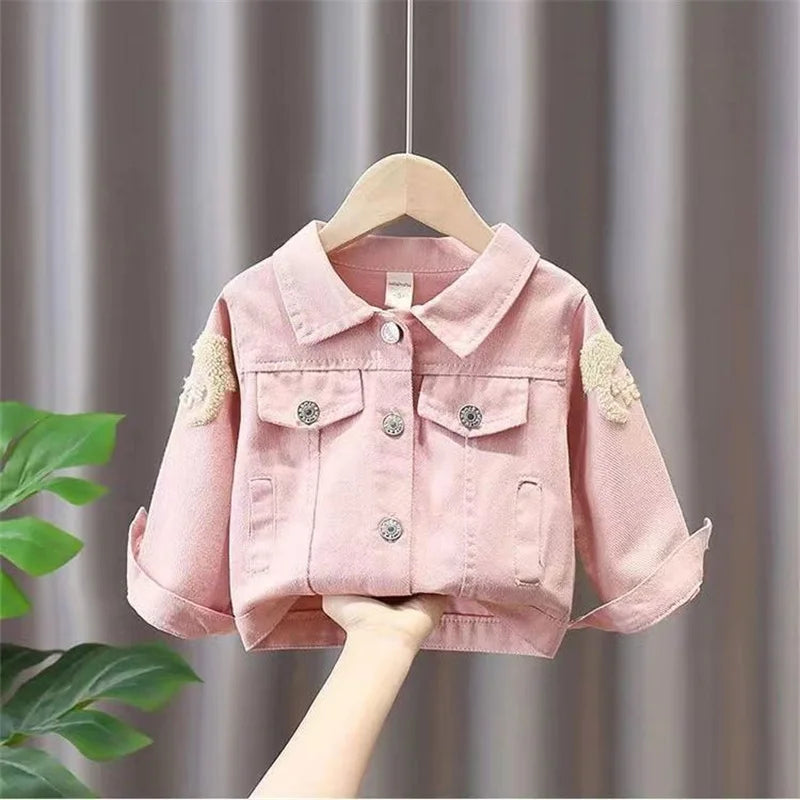 New Girls Denim Jacket Spring Autumn Cartoon Pattern Top Fashion Cowboys Cardigan Baby Casual Coats 0-6 Years