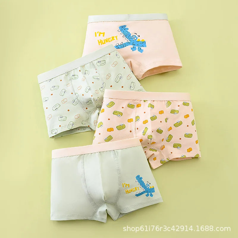 4PCS/Lot Children's Underwear Boys Pure Cotton Cartoon Print Panties For 1-13Years Student Boxer Shorts