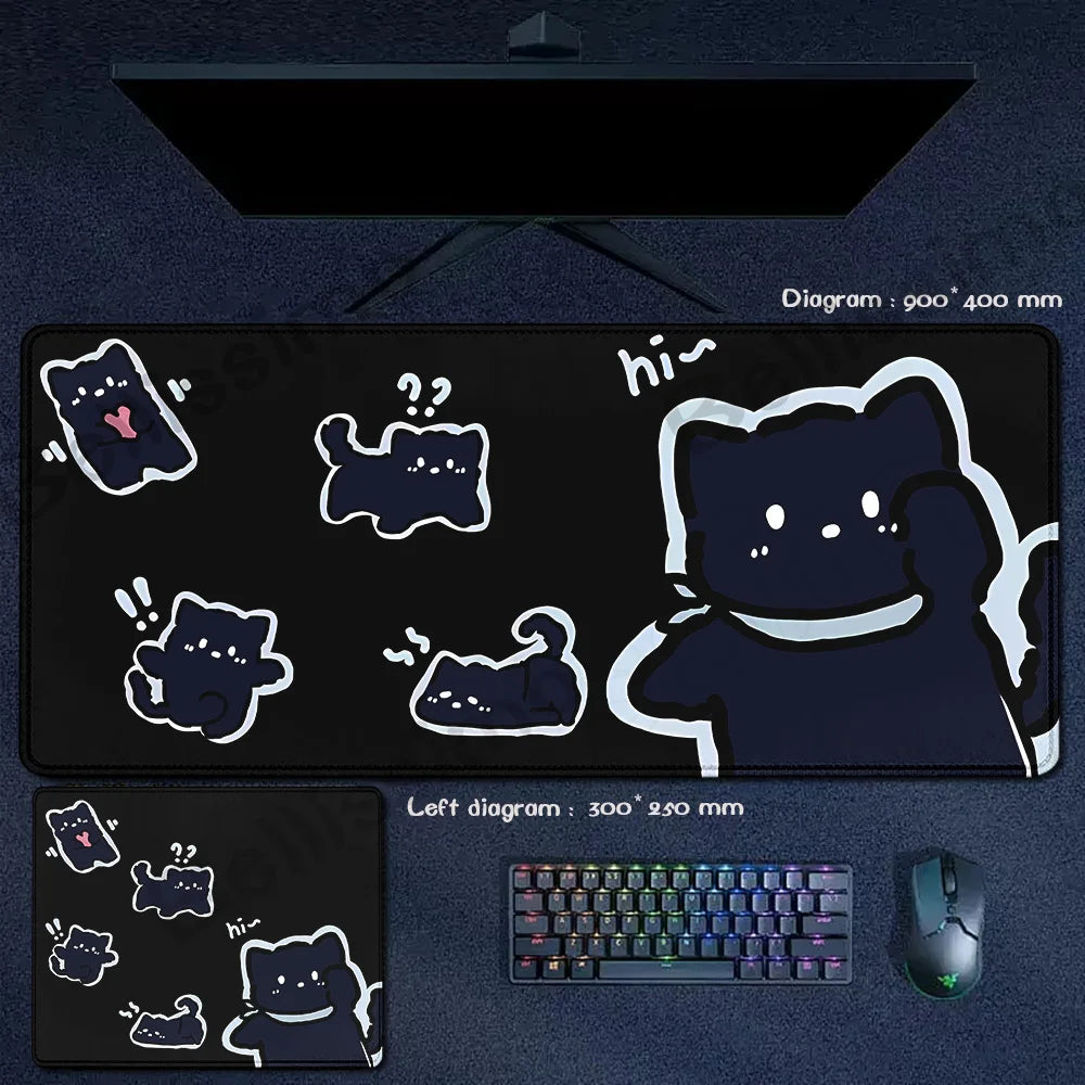 Blue Cloud Mouse Pad Cute Black Cat Mousepad Keyboard Extended Mat Large Gamer Mouse Mats E-Sports Desk Pad Gaming Accessories