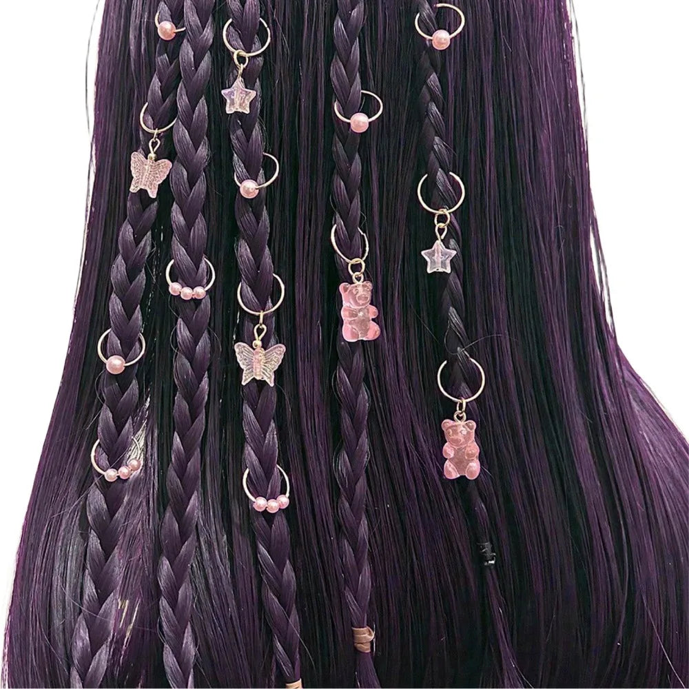 14pcs Butterfly Bear Mixed Hair Rings Set Hair Braiding Dread Locks Dreadlocks Beads Gold Dirty Braids Hair Braid Tubes Decor
