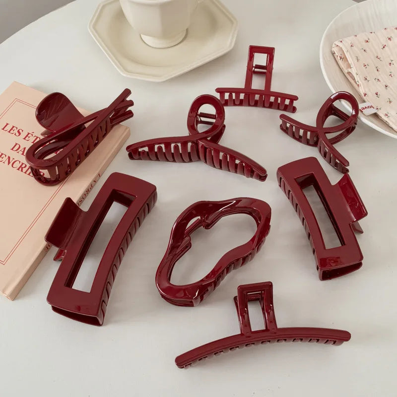 Plastic Red Hair Claw Women Girls Large Geometric Acrylic Crab Hair Clamp Elegant Barrettes Clip Female Fashion Hair Accessories