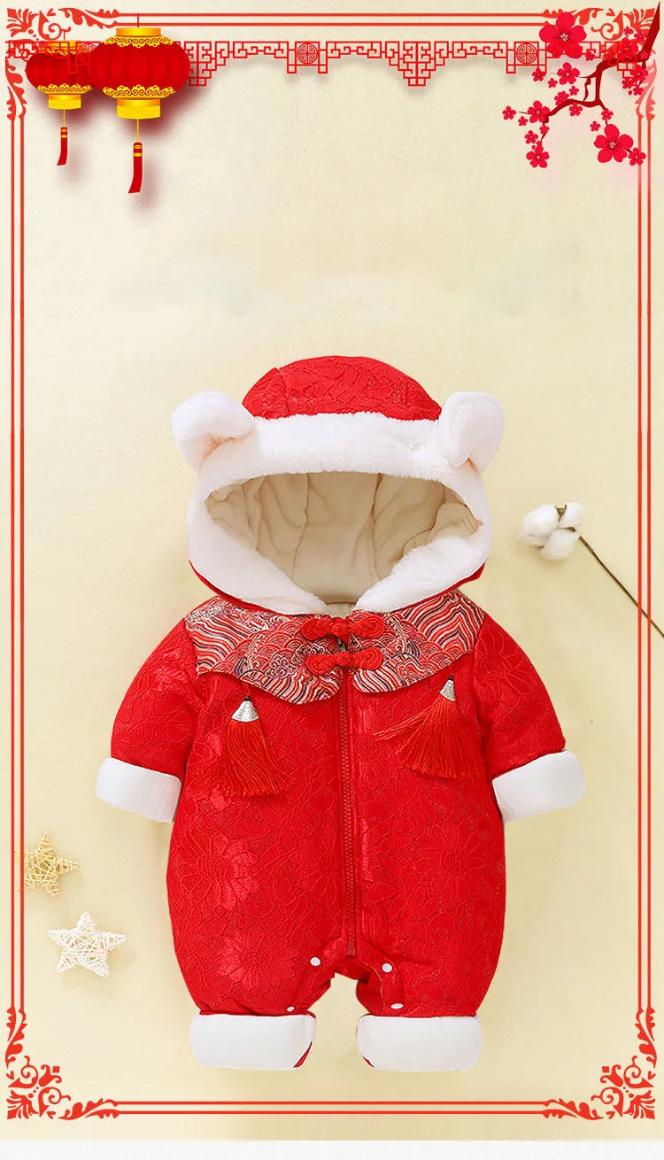 Baby Clothes Chinese Style New Year Clothes Thickened Baby Crawling Clothes Bodysuit Baby Clothes Winter Clothes