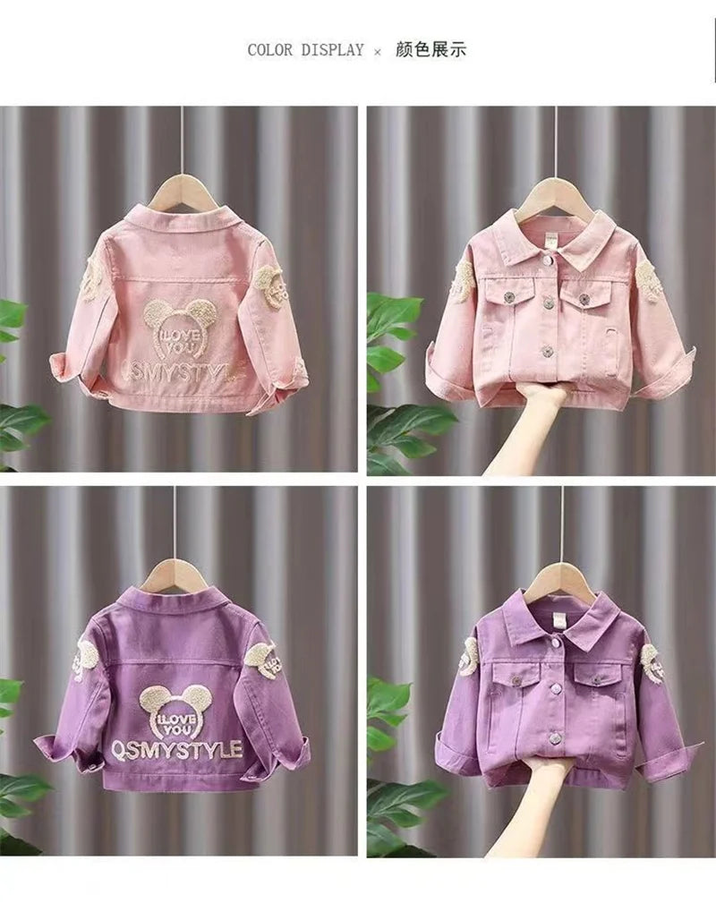 New Girls Denim Jacket Spring Autumn Cartoon Pattern Top Fashion Cowboys Cardigan Baby Casual Coats 0-6 Years