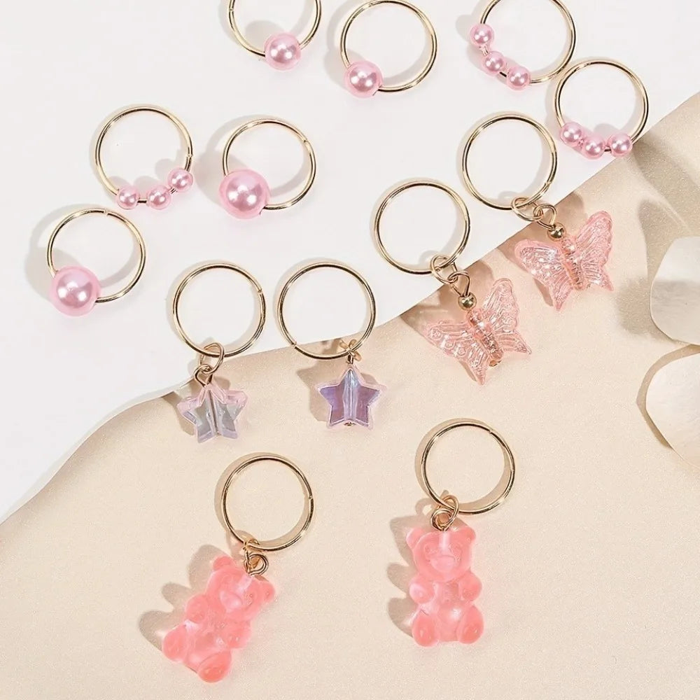 14pcs Butterfly Bear Mixed Hair Rings Set Hair Braiding Dread Locks Dreadlocks Beads Gold Dirty Braids Hair Braid Tubes Decor