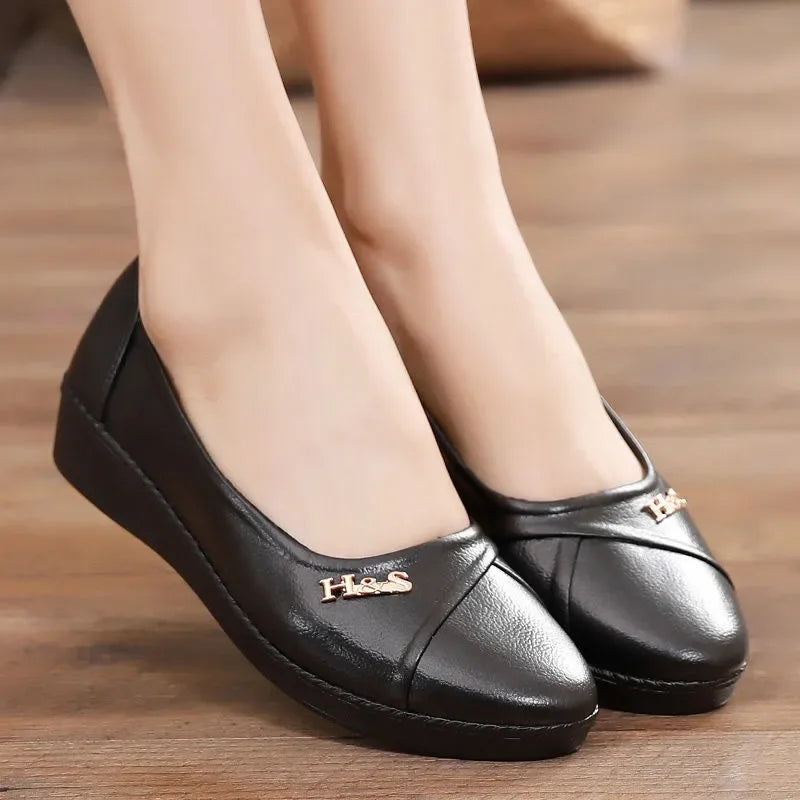 women fashion sweet light weight anti skid black round toe rubber shoes lady casual spring & autumn slip on flat loafers ca68