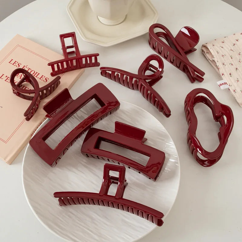 Plastic Red Hair Claw Women Girls Large Geometric Acrylic Crab Hair Clamp Elegant Barrettes Clip Female Fashion Hair Accessories