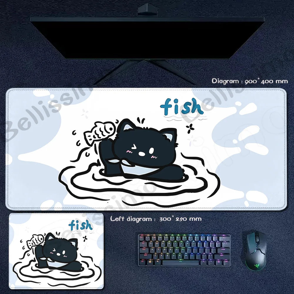Blue Cloud Mouse Pad Cute Black Cat Mousepad Keyboard Extended Mat Large Gamer Mouse Mats E-Sports Desk Pad Gaming Accessories