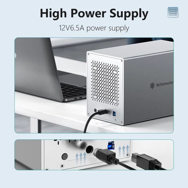 [PS500R] Yottamaster 5 Bay RAID External Hard Drive Enclosure Aluminum USB RAID Enclosure Support 2.5" 3.5" SATA HDD SSD 5*16TB