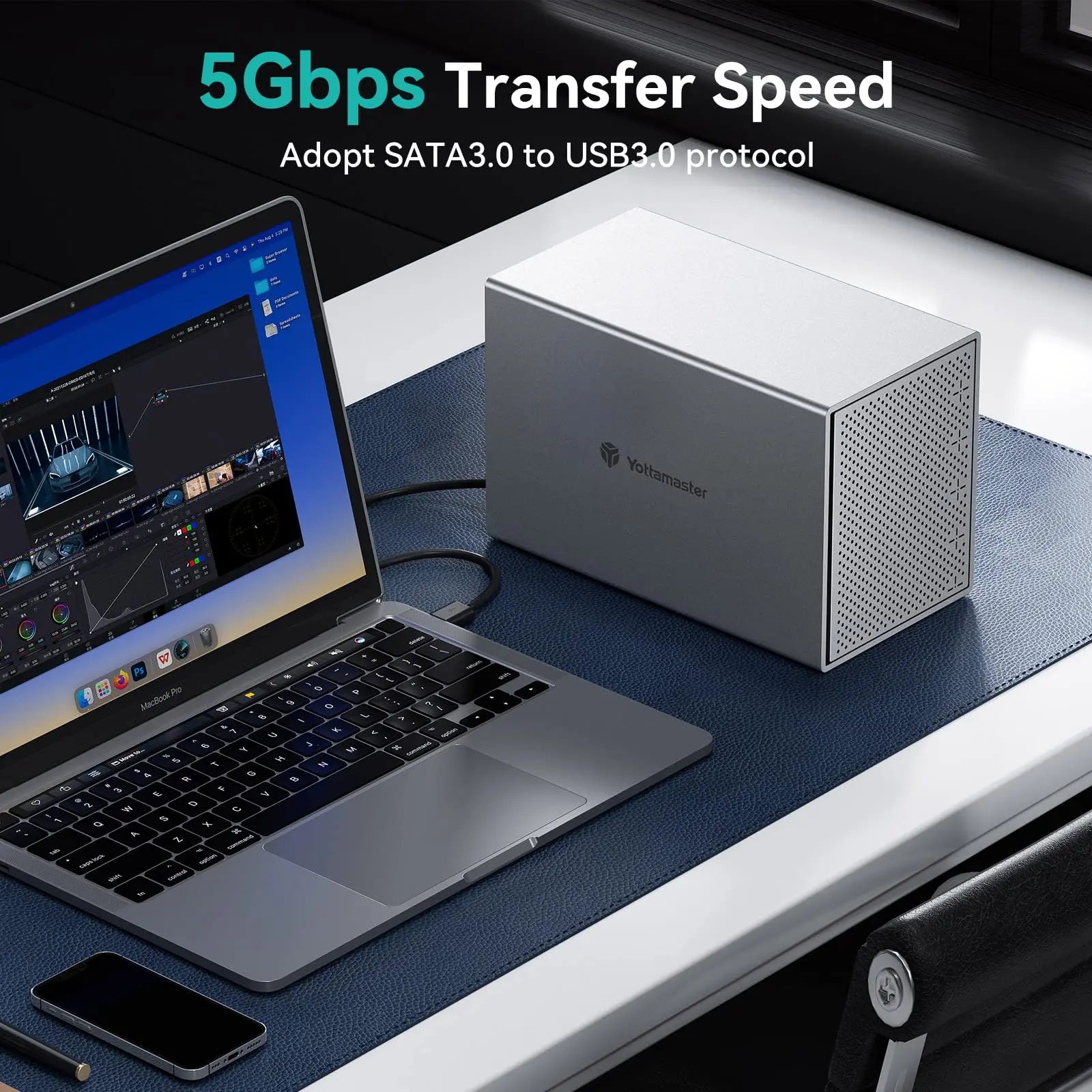 [PS500R] Yottamaster 5 Bay RAID External Hard Drive Enclosure Aluminum USB RAID Enclosure Support 2.5" 3.5" SATA HDD SSD 5*16TB
