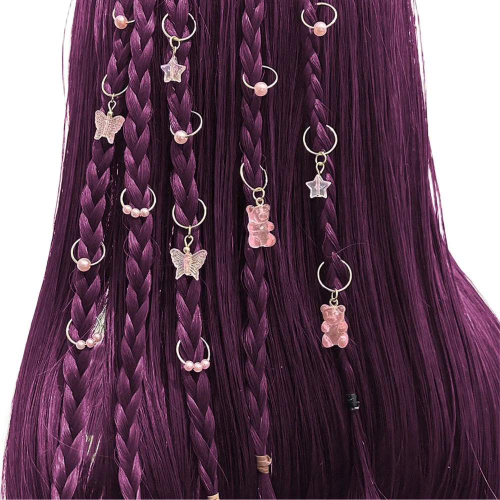 14pcs Butterfly Bear Mixed Hair Rings Set Hair Braiding Dread Locks Dreadlocks Beads Gold Dirty Braids Hair Braid Tubes Decor
