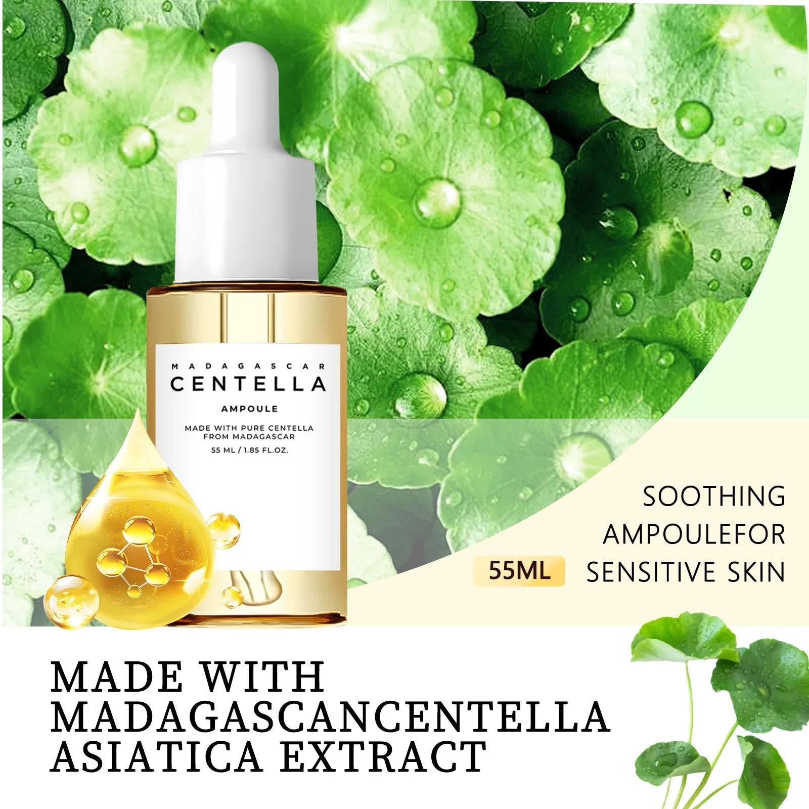 Madagascar Centella Asiatica Serum 55ml - Sensitive skin soothing formula with acne fighting，deep moisturizing benefits for face-4