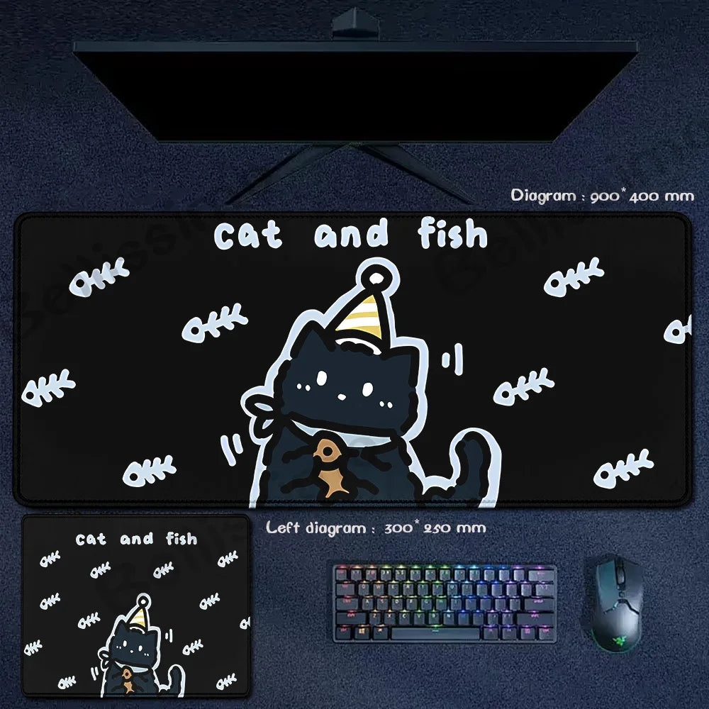 Blue Cloud Mouse Pad Cute Black Cat Mousepad Keyboard Extended Mat Large Gamer Mouse Mats E-Sports Desk Pad Gaming Accessories