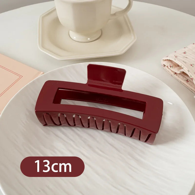Plastic Red Hair Claw Women Girls Large Geometric Acrylic Crab Hair Clamp Elegant Barrettes Clip Female Fashion Hair Accessories