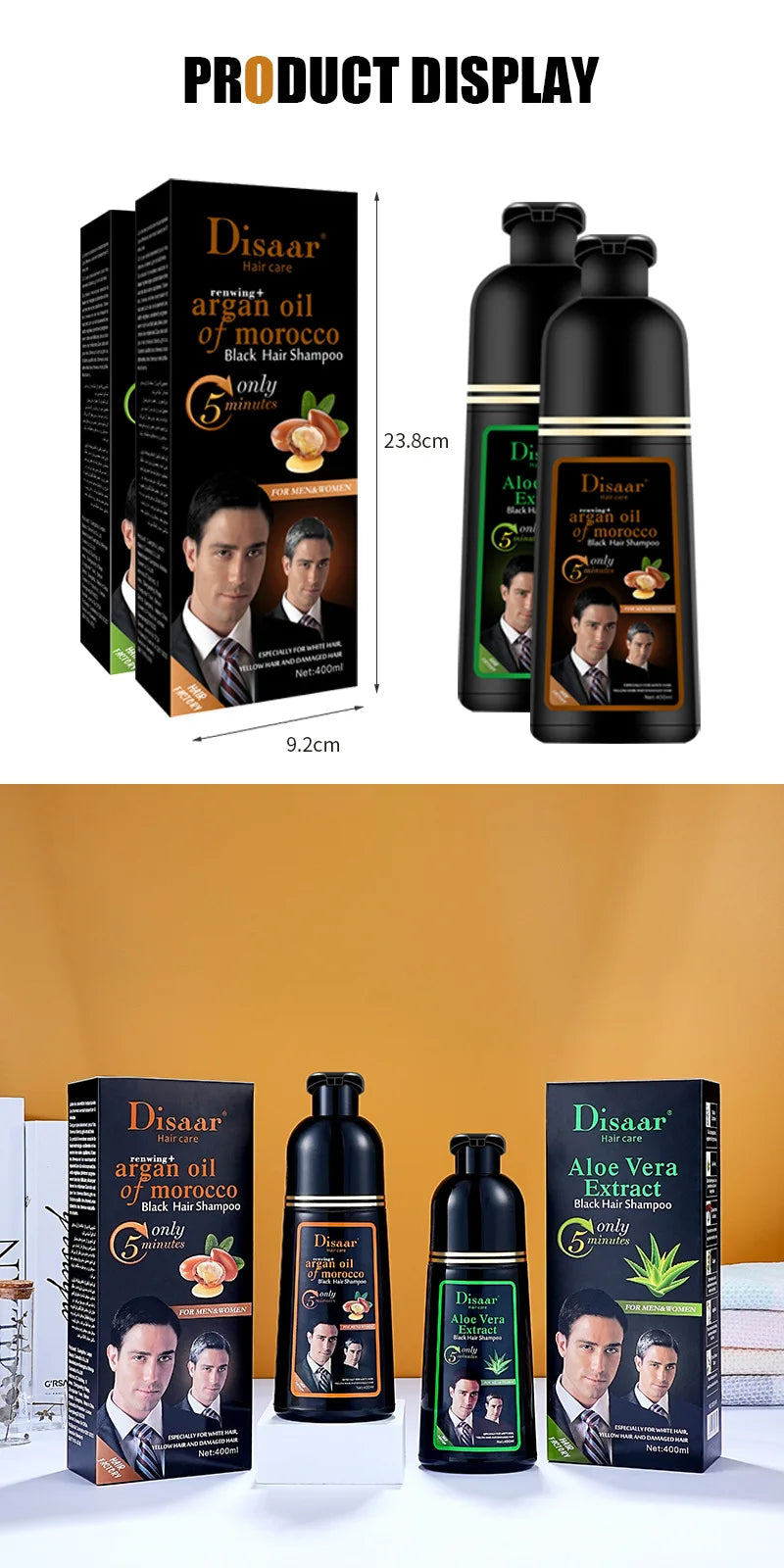 DISAAR 400ML Cover Grey Hair Morocco Argan Oil Care Fast Magic Black Hair Shampoo Dye Repair Damaged Improve Split Hair Rough