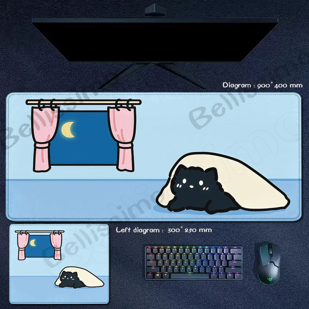 Blue Cloud Mouse Pad Cute Black Cat Mousepad Keyboard Extended Mat Large Gamer Mouse Mats E-Sports Desk Pad Gaming Accessories
