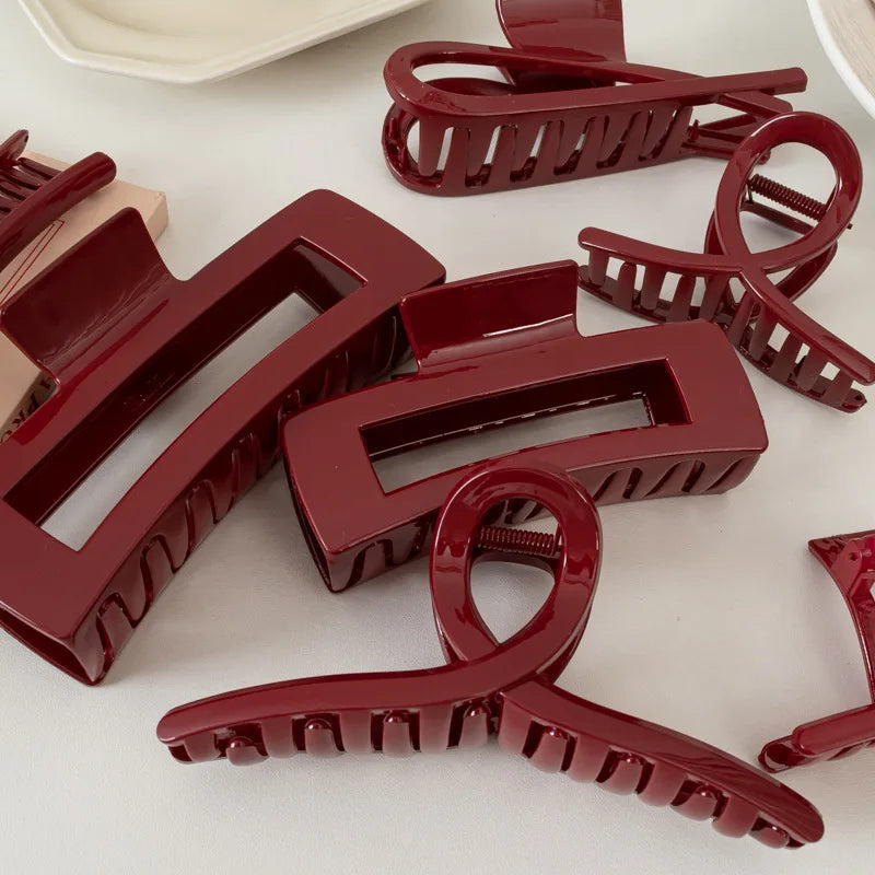 Plastic Red Hair Claw Women Girls Large Geometric Acrylic Crab Hair Clamp Elegant Barrettes Clip Female Fashion Hair Accessories