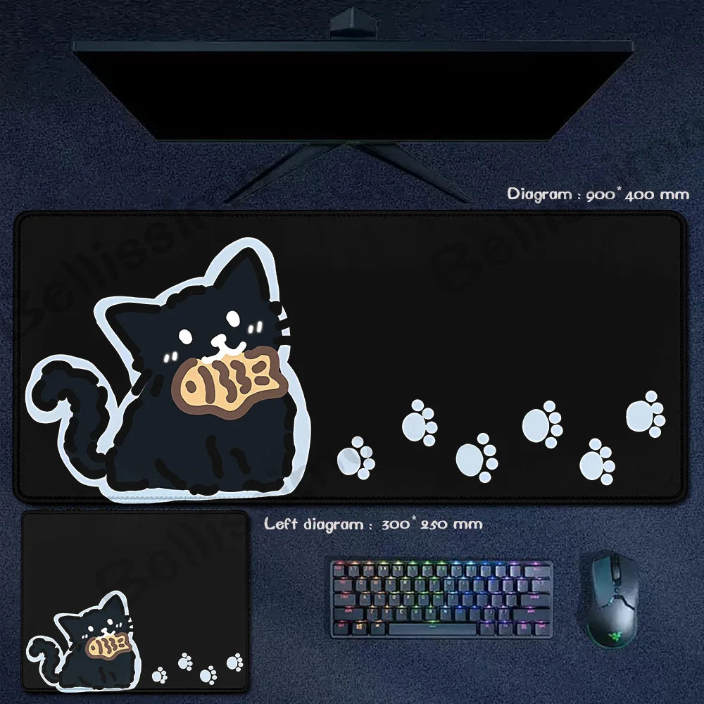 Blue Cloud Mouse Pad Cute Black Cat Mousepad Keyboard Extended Mat Large Gamer Mouse Mats E-Sports Desk Pad Gaming Accessories