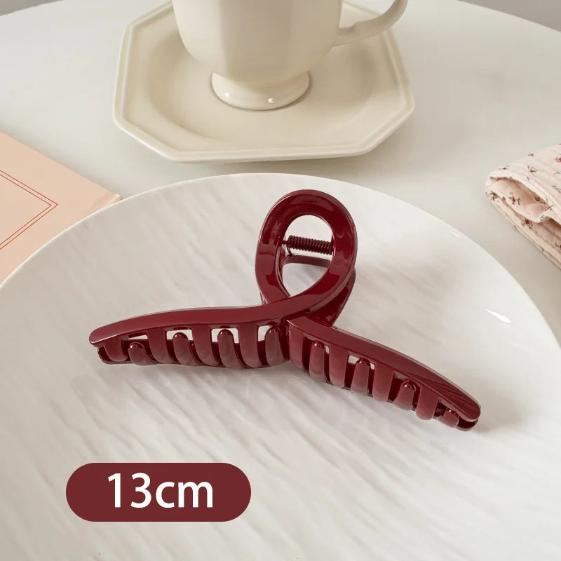 Plastic Red Hair Claw Women Girls Large Geometric Acrylic Crab Hair Clamp Elegant Barrettes Clip Female Fashion Hair Accessories