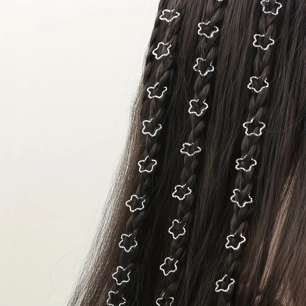 30PCS Hair Cuffs Rings Multi Style Braids  Alloy five-pointed star Hair Cuffs For Braids Metal Dreadlock Beads Accessories