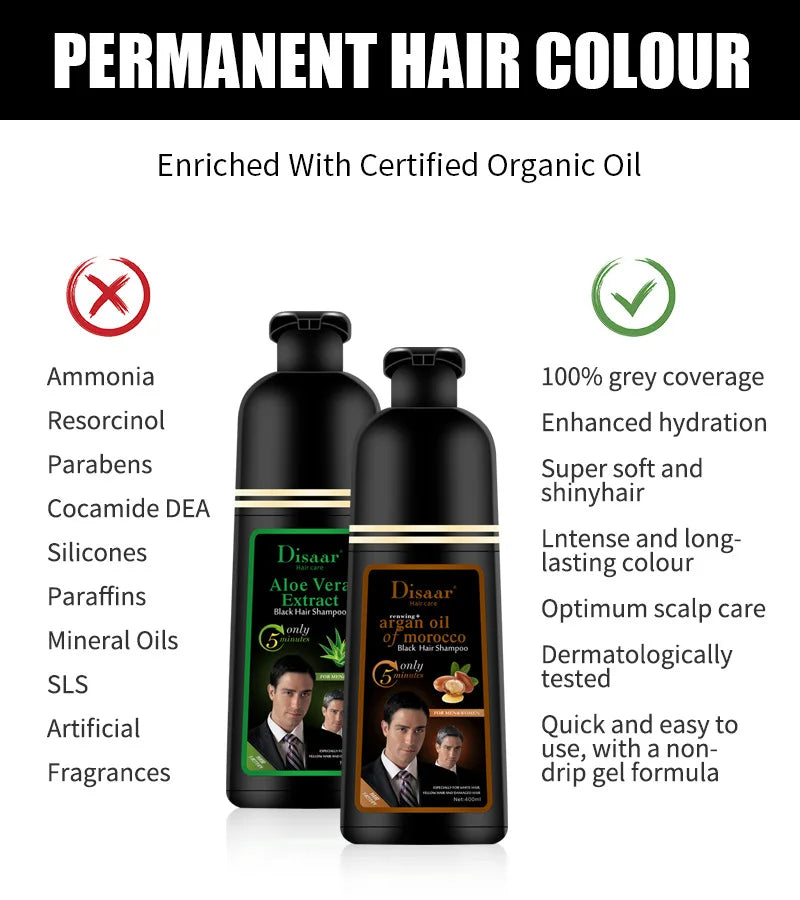 DISAAR 400ML Cover Grey Hair Morocco Argan Oil Care Fast Magic Black Hair Shampoo Dye Repair Damaged Improve Split Hair Rough