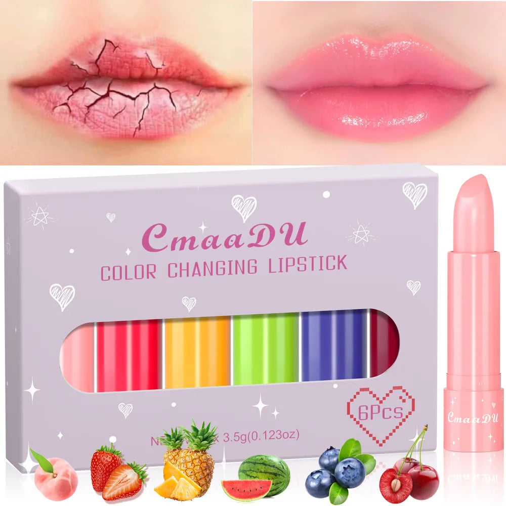 CmaaDu 6-Color Long-Lasting Moisturize Lip Gloss Waterproof Liquid Lipstick Set - Fruity，Color Changes As the Temperature Rises