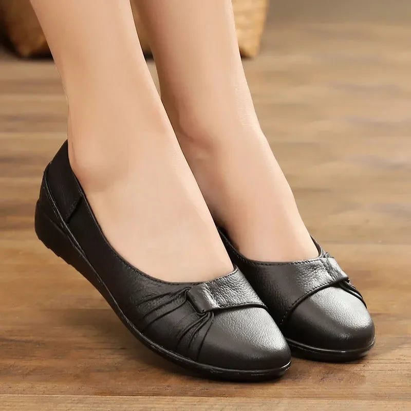 women fashion sweet light weight anti skid black round toe rubber shoes lady casual spring & autumn slip on flat loafers ca68