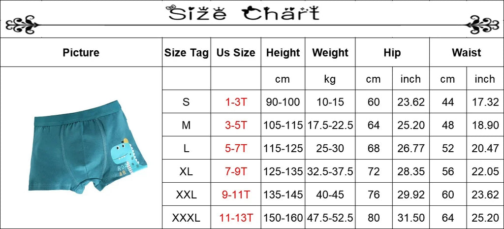 4PCS/Lot Children's Underwear Boys Pure Cotton Cartoon Print Panties For 1-13Years Student Boxer Shorts