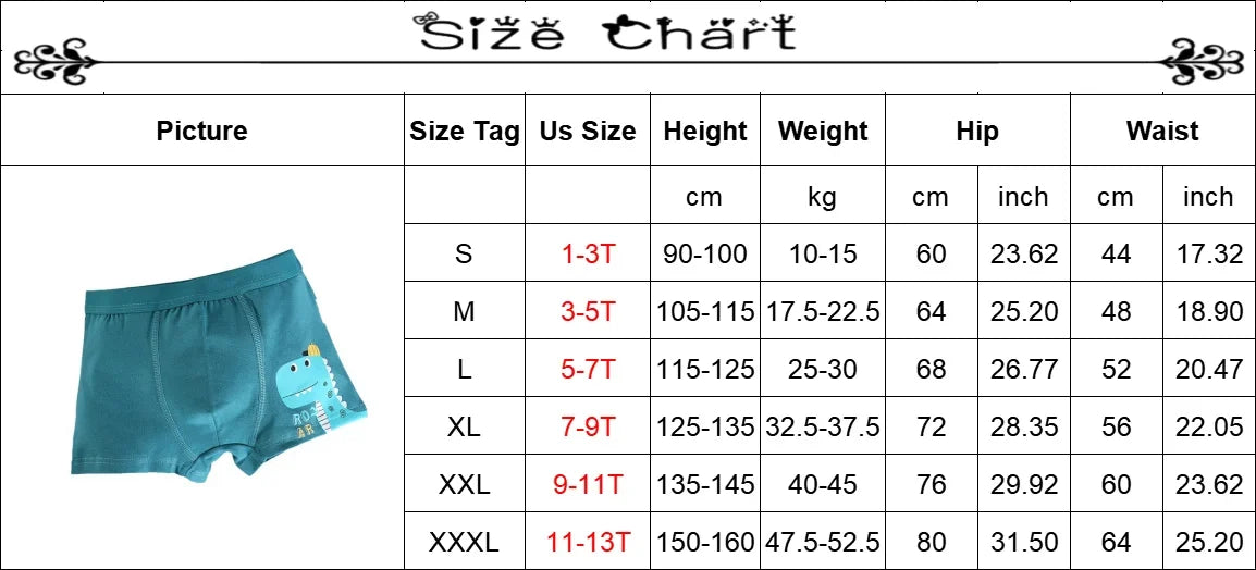 4PCS/Lot Children's Underwear Boys Pure Cotton Cartoon Print Panties For 1-13Years Student Boxer Shorts