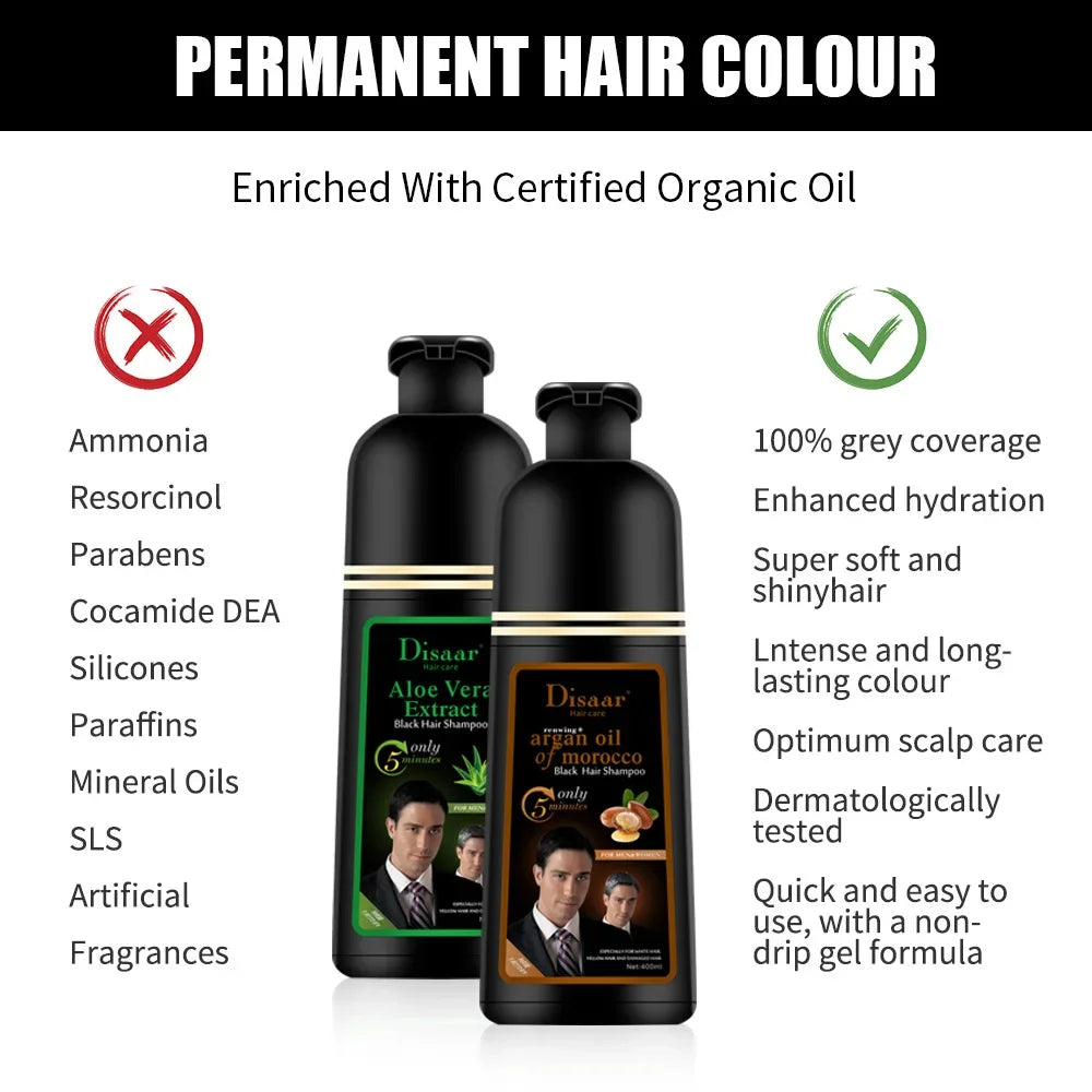 DISAAR 400ML Cover Grey Hair Morocco Argan Oil Care Fast Magic Black Hair Shampoo Dye Repair Damaged Improve Split Hair Rough