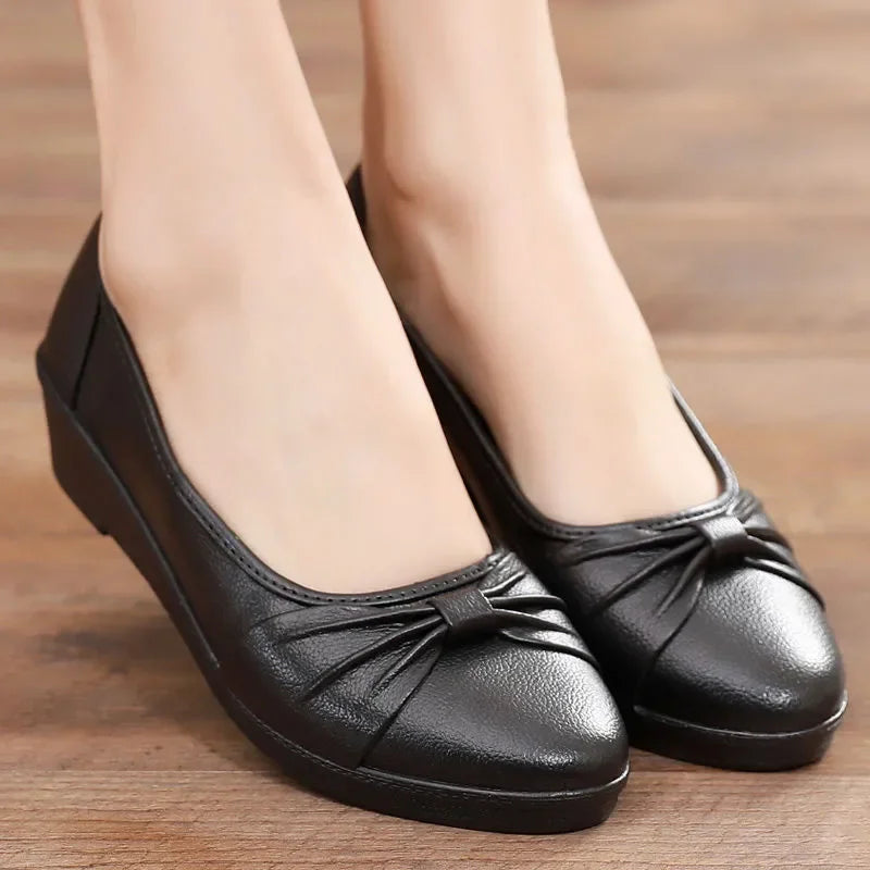 women fashion sweet light weight anti skid black round toe rubber shoes lady casual spring & autumn slip on flat loafers ca68