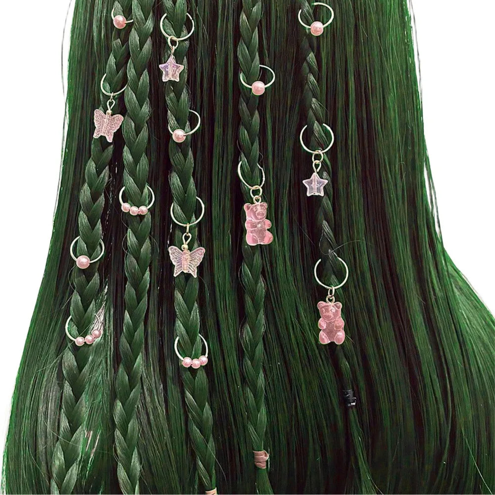 14pcs Butterfly Bear Mixed Hair Rings Set Hair Braiding Dread Locks Dreadlocks Beads Gold Dirty Braids Hair Braid Tubes Decor