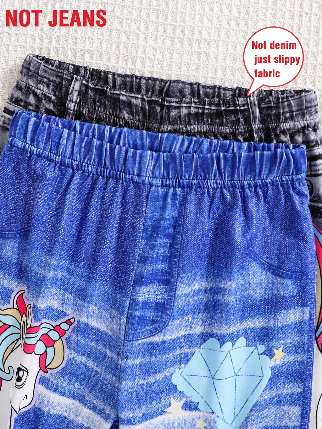Four seasons children fashion simple 2 pairs of micro stretch sports casual pants girls imitation denim cartoon printed casual p